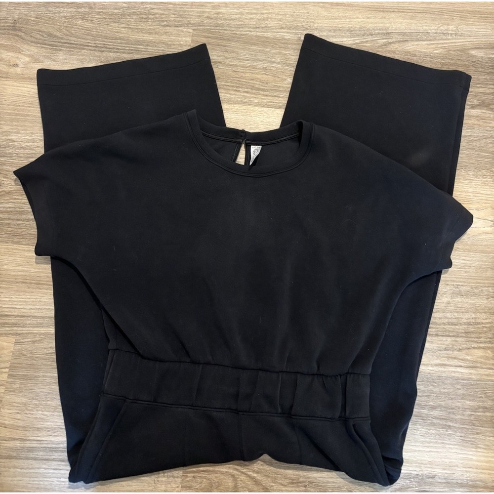 Spanx Air Essentials Womens Black Cap Sleeve Wide Leg Minimalist Jumpsuit Large